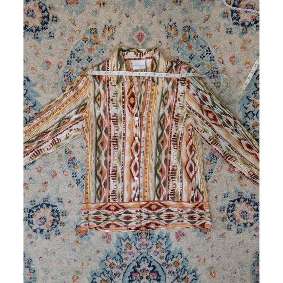 Alfred Dunner  Button-Up Long-Sleeve Roll Tab Shirt With Earthy Aztec Print - 10 - Picture 6 of 10